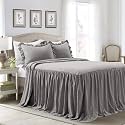 Lush Decor Ruffle Skirt Bedspread Set - 3-Piece Luxurious Farmhouse Bedding - Elegant Ruffle Detail - Timeless Style - Soft Lightweight Sheets - Queen, Dark Gray