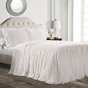 Lush Decor Ruffle Skirt Bedspread Set - 3-Piece Luxurious Farmhouse Bedding - Elegant Ruffle Detail - Timeless Style - Soft Lightweight Sheets - Full, White