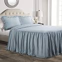 Lush Decor Ruffle Skirt Bedspread Set - 3-Piece Luxurious Farmhouse Bedding - Elegant Ruffle Detail - Timeless Style - Soft Lightweight Sheets - King, Lake Blue