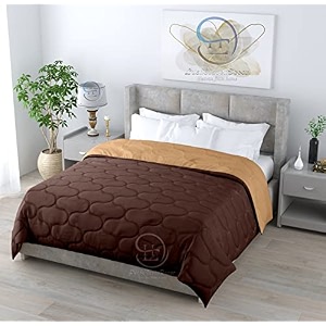 lushhavendecor all weather microfiber reversible designer quilted  lightweight  antibacterial  super soft  comforter razai double bed duvet quilt 200 gsm 90x100color beige amp brown