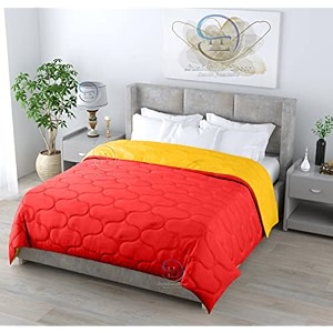 all weather microfiber reversible designer quilted  lightweight  antibacterial  super soft  comforter single razai size duvet quilt 200 gsm 9034 x 6034 red amp yellow