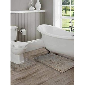 lushomes bathroom mat 2200 gsm floor mat with high pile microfiber anti skid mat with contour footmat anti slip bathmat size 16 x 24 inch contour size 16 x 16 inch single pc grey
