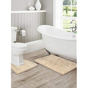 lushomes bathroom mat 2200 gsm microfiber anti skid mat with contour footmat anti slip bathmat size 16 x 24 inch contour size 16 x 16 inch single pc ivory