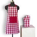 Lushomes Checks Kitchen Cooking Apron Set for Women, apron for men, cooking aprons for women, kitchen apron for men, aprons, aprin (2 Pc Set)