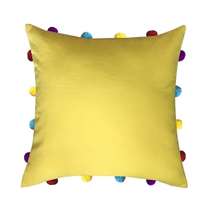 lushomes cushion cover 14x14 boho cushion covers sofa pillow cover cushion covers with tassels cushion cover with pom pom 14x14 inches set of 1 yellow