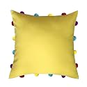 Lushomes Cushion Cover 14x14, Boho Cushion Covers, Sofa Pillow Cover, Cushion Covers with Tassels, Cushion Cover with pom pom (14x14 Inches, Set of 1, Yellow)