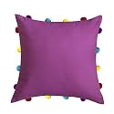 Lushomes Cushion Cover 14x14, Boho Cushion Covers, Sofa Pillow Cover, Cushion Covers with Tassels, Cushion Cover with pom pom (14x14 Inches, Set of 1, Lilac)
