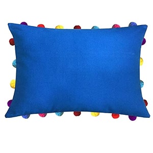 lushomes cushion cover 14x20 boho cushion covers sofa pillow cover cushion covers with tassels cushion cover with pom pom 14x20 inches set of 1 blue