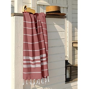 lushomes hammam red beach fouta towel cotton multipurpose towel with fringes 76 x 152 cms single pc