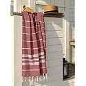Lushomes Hammam Red Beach Fouta Towel Cotton Multipurpose Towel with Fringes (76 x 152 cms, Single Pc).