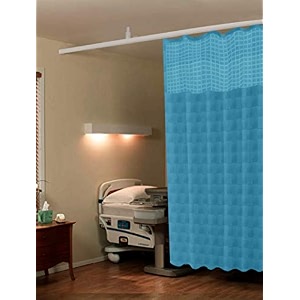 lushomes hospital partition curtains clinic curtains size 4 ft w x 7 ft h top net fabric 100 polyester 8 rustfree metal eyelets and 8 plastic hook sky blue checks 4x7 ft pk of 1