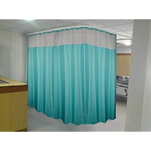 lushomes polyester cubes square icu partition net hospital grommet curtains with eyelets and c-hooks single pc dark green waves 180x84 inches