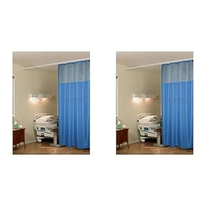 lushomes hospital partition curtains clinic curtains size 4 ft w x 7 ft h top net fabric 100 polyester 8 rustfree metal eyelets 8 plastic hook dark blue zig zag design 4x7 ft pk of 1