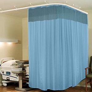 lushomes hospital partition curtains clinic curtains size 16 ft w x 7 ft h top net fabric 100 polyester 32 rustfree metal eyelets 32 plastic hook sky blue stripes 16x7 ft pk of 1