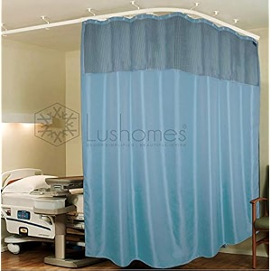 lushomes hospital partition curtains clinic curtains size 12 ft w x 7 ft h top net fabric 100 polyester 24 rustfree metal eyelets 24 plastic hook sky blue zig zag 12x7 ft pk of 1