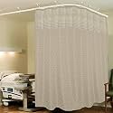 Lushomes Hospital Partition Curtains, Clinic Curtains Size 10 FT W x 7 ft H, Top Net Fabric, 100% Polyester 20 Rustfree Metal Eyelets 20 Plastic Hook, Cream, Box Design (10x7 FT, Pk of 1)