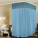 Lushomes Polyester Cubes Square ICU Partition Net Hospital Curtain with Eyelets and C-Hooks (Single pc) (Sky Blue, Stripes, 96x85 in)