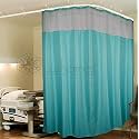 Lushomes Hospital Partition Curtains, Clinic Curtains Size 12 FT W x 7 ft H, Top Net Fabric, 100% Polyester 24 Rustfree Metal Eyelets 24 Plastic Hook, Dark Green Zig Zag, (12x7 FT, Pk of 1)