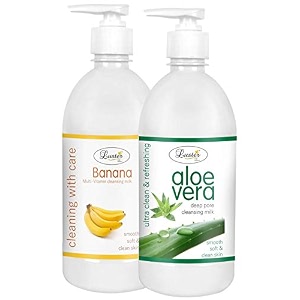 luster banana amp aloe vera cleansing milk  100 natural  smooth amp refreshing skin  facial cleansing milk  makeup remover cleanser  paraben free - 500ml pack of 2