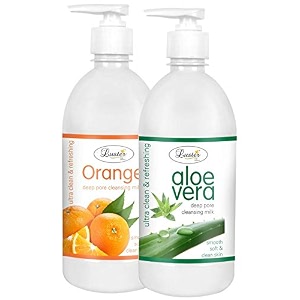 luster orange amp aloe vera cleansing milk  combo  100 natural  smooth soft amp deep clean  facial cleanser  makeup remover paraben amp sulfate free - 500 ml pack of 2