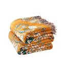 LUTBM Boho Throw Blanket for Bed 60"x80", 100% Cotton Yellow Couch Blankets
