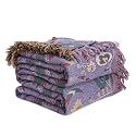 LUTBM Boho Throw Blanket for Bed 60"x80", 100% Cotton Purple Couch Blankets