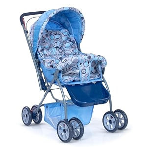 luvlap starshine baby strollerpram for 0 to 3 years new borntoddlerkid lightweightadjustable backrest 360 swivel wheel large storage basket reversible handlebar blue