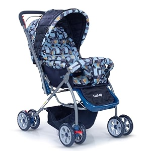luvlap starshine baby strollerpram for 0 to 3 years new borntoddlerkid lightweightadjustable backrest 360 swivel wheel large storage basket reversible handlebar blue