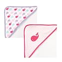 Luvable Friends Unisex Baby Cotton Terry Hooded Towels, Pink Whale, One Size