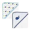 Luvable Friends Unisex Baby Cotton Terry Hooded Towels, Blue Whale, One Size