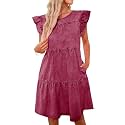 luvamia 2025 Denim Dress for Women Summer Babydoll Sleeveless Ruffle Sleeve Mini Dresses Loose Flowy Swing Pleated Dress