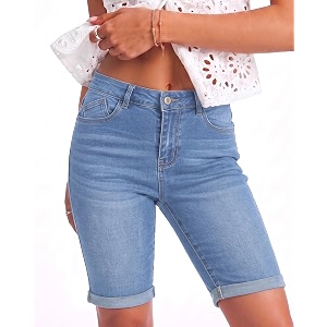 luvamia Bermuda Jean Shorts Women High Rise