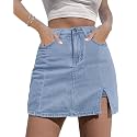 luvamia Jean Skort Women High Waisted Stretchy Denim Mini Skirt Side Slit