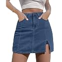 luvamia Jean Skort Women High Waisted Stretchy Denim Mini Skirt Side Slit