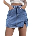 luvamia Jean Skort Women High Waisted Stretchy Denim Mini Skirt Side Slit