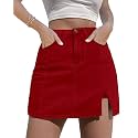 luvamia Jean Skort Women High Waisted Stretchy Denim Mini Skirt Side Slit