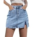 luvamia Jean Skort Women High Waisted Stretchy Denim Mini Skirt Side Slit