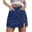 luvamia Jean Skort Women High Waisted Stretchy Denim Mini Skirt Side Slit