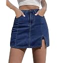 luvamia Jean Skort Women High Waisted Stretchy Denim Mini Skirt Side Slit