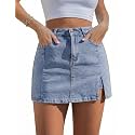 luvamia Jean Skort Women High Waisted Stretchy Denim Mini Skirt Side Slit