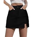 luvamia Jean Skort Women High Waisted Stretchy Denim Mini Skirt Side Slit