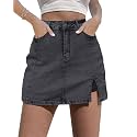 luvamia Jean Skort Women High Waisted Stretchy Denim Mini Skirt Side Slit