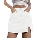 luvamia Jean Skort Women High Waisted Stretchy Denim Mini Skirt Side Slit