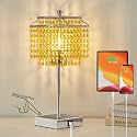 Luvkczc Crystal Table Lamp with Touch Control, Bedside Crystal Table Lamp with USB C+A Ports, Dimmable Lamp for Girls Bedroom, Living Room, Light Yellow &amp; B11 LED Bulb Included