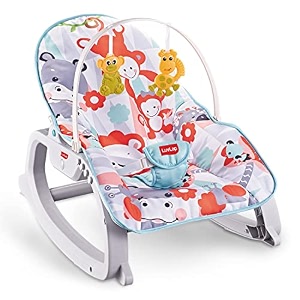 luvlap animal kingdom 3-in-1 baby rocker rocker with soothing music and vibration rocker chair for baby adjustable backrest recline feature detachable toy bar multicolor hippo