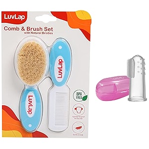 luvlap baby comb white amp blue amp baby silicone finger toothbrush pack of 2