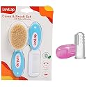 LuvLap Baby Comb (White & Blue) & Baby Silicone Finger Toothbrush, Pack of 2