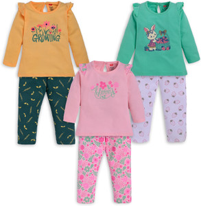 LuvLap Baby Girls Casual T-shirt Pyjama Multicolor