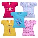 LuvLap Baby Girls Regular Fit 100% Cotton Half Sleeves Girls Top Pack of 5