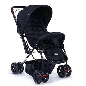 luvlap starshine baby strollerpram for 0 to 3 years new borntoddlerkid lightweight adjustable backrest 360 swivel wheel large storage basket reversible handlebar black